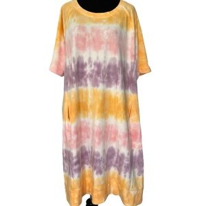 Tropical Soft Sweatshirt Dress Pockets Casual Loungewear Tie Dye Vacation Resort